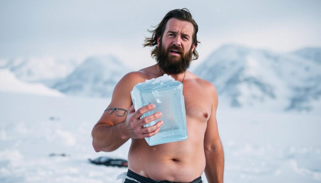 Wim Hof, The Iceman, demonstrating his cold endurance abilities